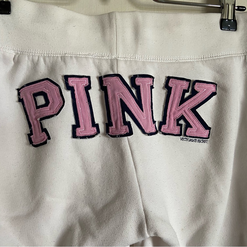 Victoria's Secret PINK White Capri Sweatpants with Pink & Navy PINK Logo